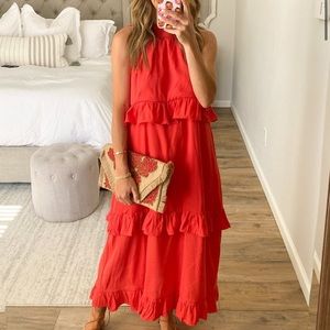 Super cute midi ruffle tiered dress red Sz. Large